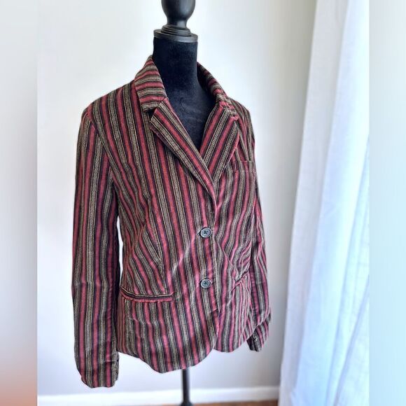 Free People B-Line Blazer Velvet Striped Button Pockets Burgundy Red Size S - Picture 5 of 15